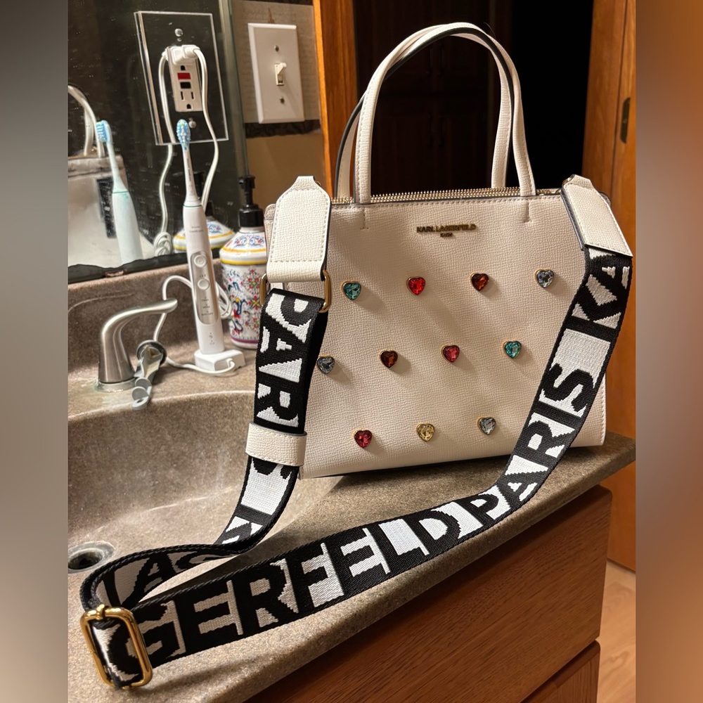 Karl Lagerfeld Paris Maybelle Satchel with Colorful Heart Accents